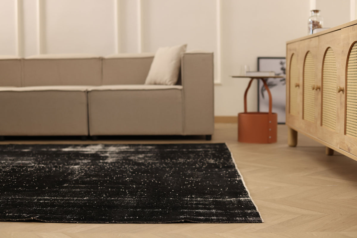 Vintage Isparta Turkish Area Rug 7x10 ft — Black Overdyed