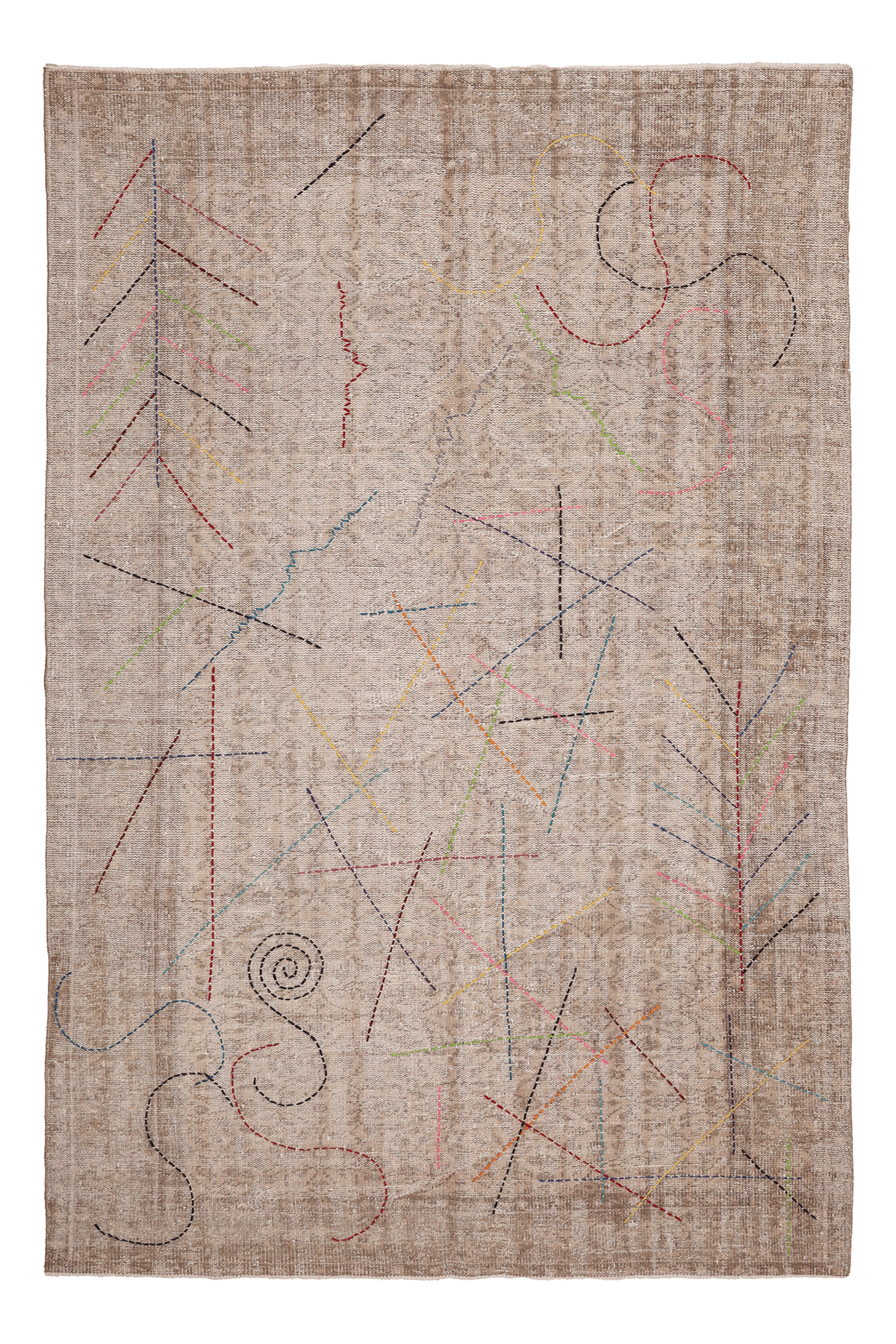 Vintage Manisa Turkish Area Rug 6x9 ft — Beige Floral (No. 41413)