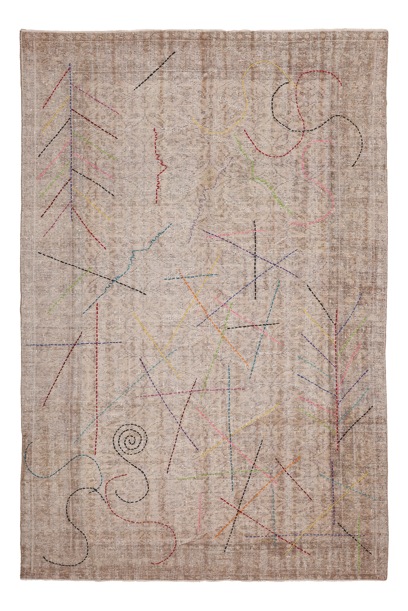 Vintage Manisa Turkish Area Rug 6x9 ft — Beige Floral (No. 41413)