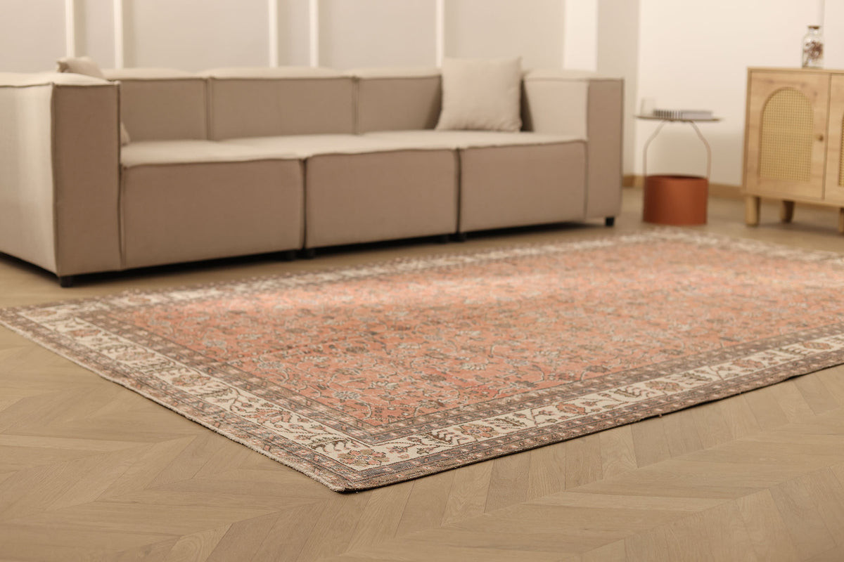 Vintage Isparta Turkish Area Rug 6x10 ft — Orange & Brown Floral