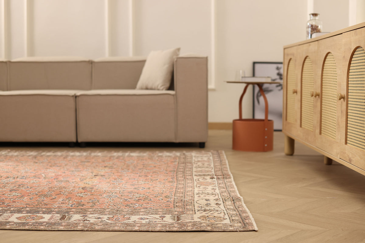 Vintage Isparta Turkish Area Rug 6x10 ft — Orange & Brown Floral