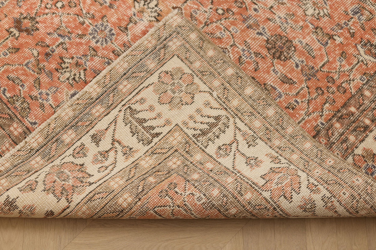 Vintage Isparta Turkish Area Rug 6x10 ft — Orange & Brown Floral