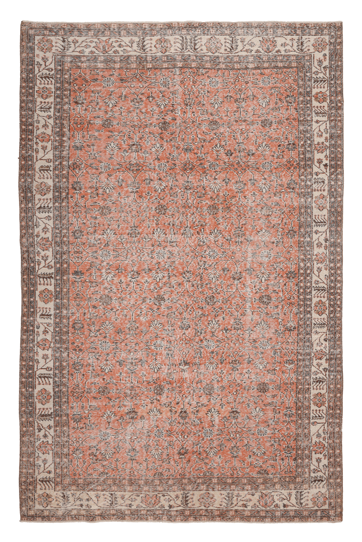 Vintage Isparta Turkish Area Rug 6x10 ft — Orange & Brown Floral