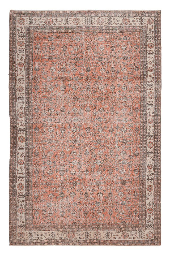 Vintage Isparta Turkish Area Rug 6x10 ft — Orange & Brown Floral