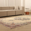 Vintage Isparta Turkish Area Rug 6x10 ft — Beige & Blue Floral (No. 41426)