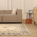 Vintage Isparta Turkish Area Rug 6x10 ft — Beige & Blue Floral (No. 41426)