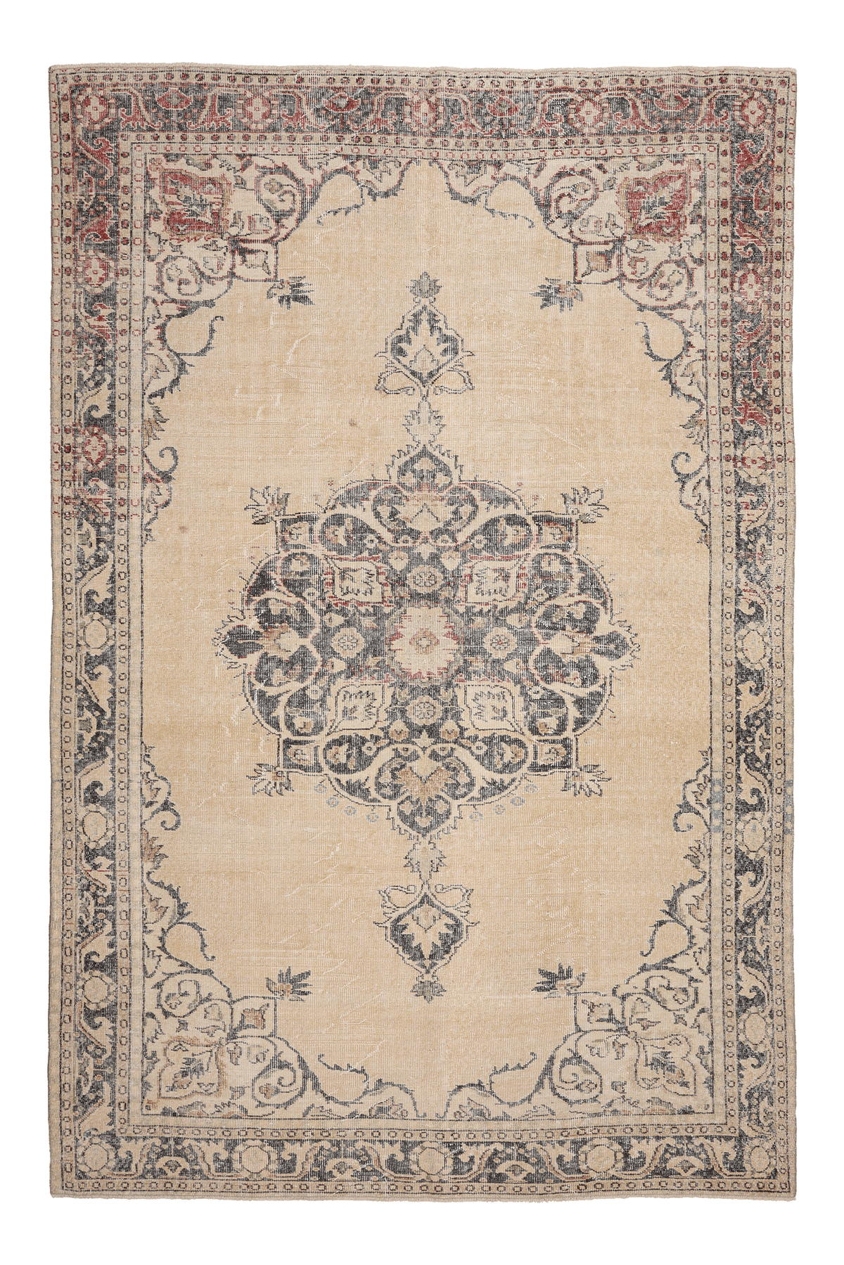 Vintage Isparta Turkish Area Rug 6x10 ft — Beige & Blue Floral (No. 41426)