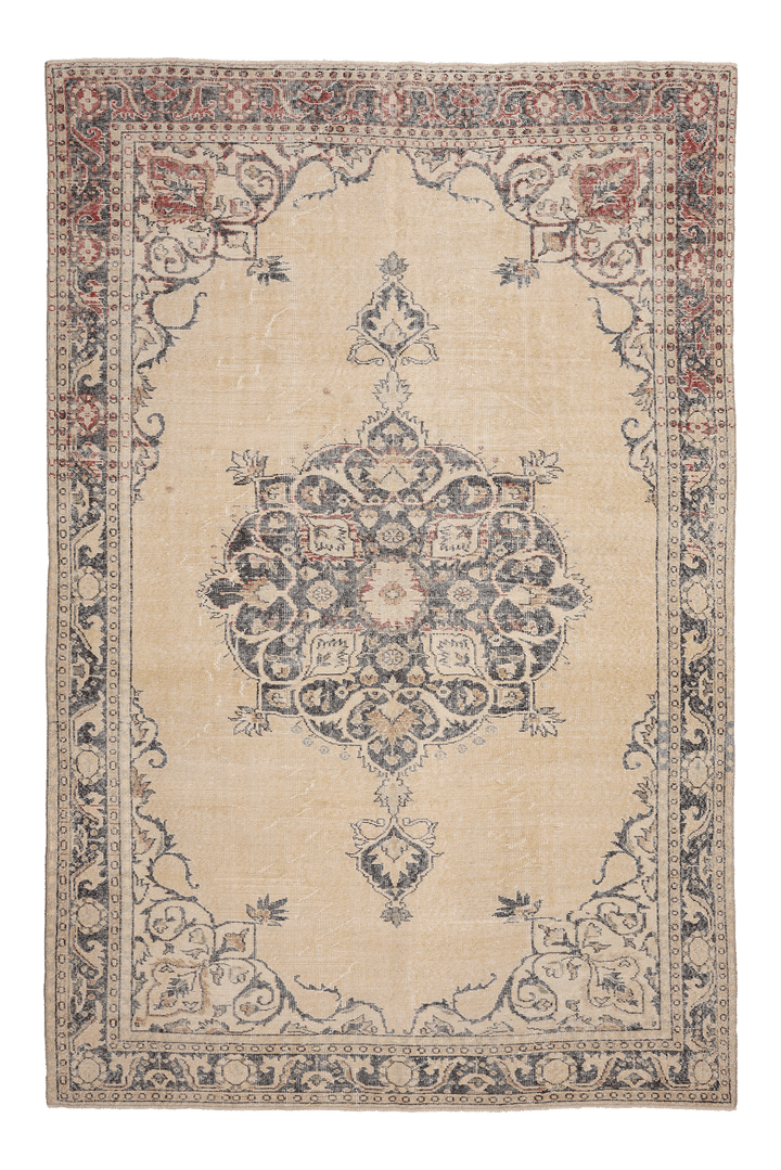 Vintage Isparta Turkish Area Rug 6x10 ft — Beige & Blue Floral (No. 41426)