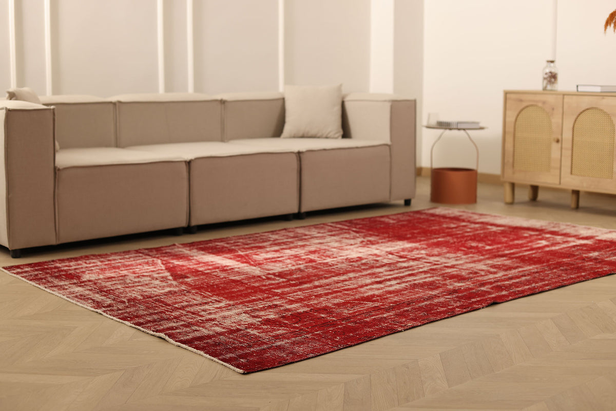 Vintage Manisa Turkish Area Rug 6x9 ft — Red Overdyed
