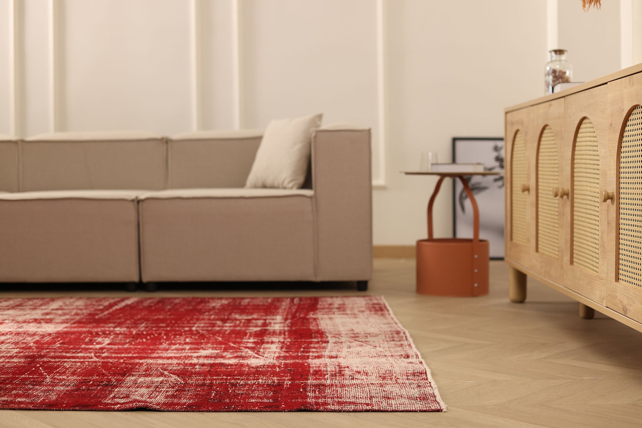 Vintage Manisa Turkish Area Rug 6x9 ft — Red Overdyed
