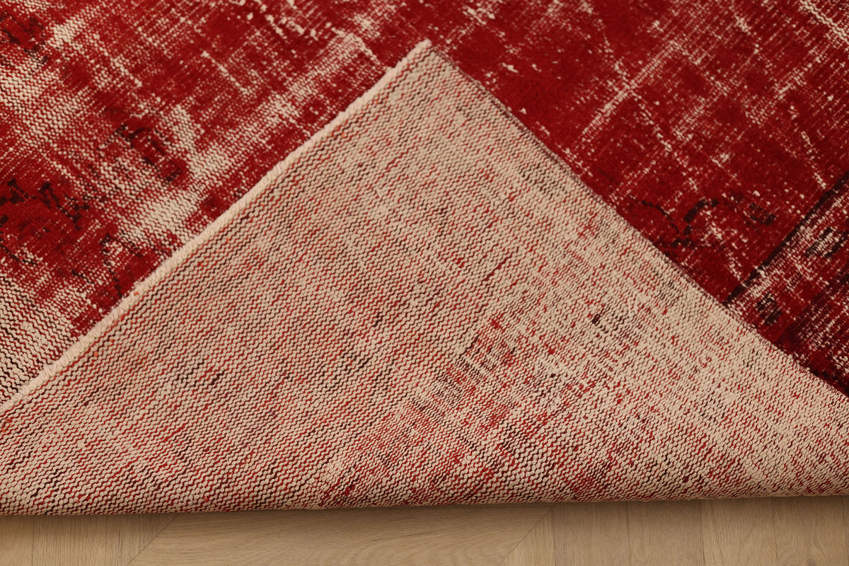 Vintage Manisa Turkish Area Rug 6x9 ft — Red Overdyed
