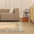 Vintage Isparta Turkish Area Rug 6x10 ft — Beige & Blue Floral (No. 41433)