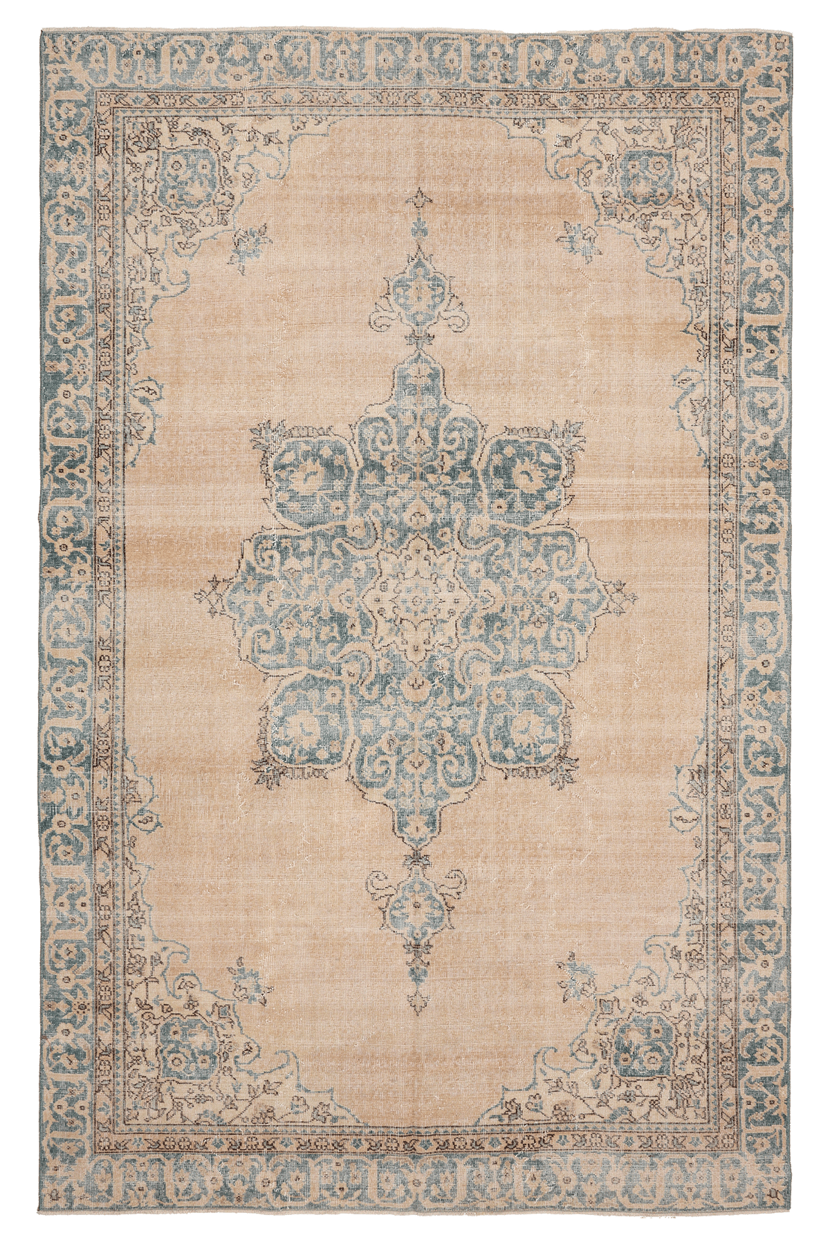 Vintage Isparta Turkish Area Rug 6x10 ft — Beige & Blue Floral (No. 41433)