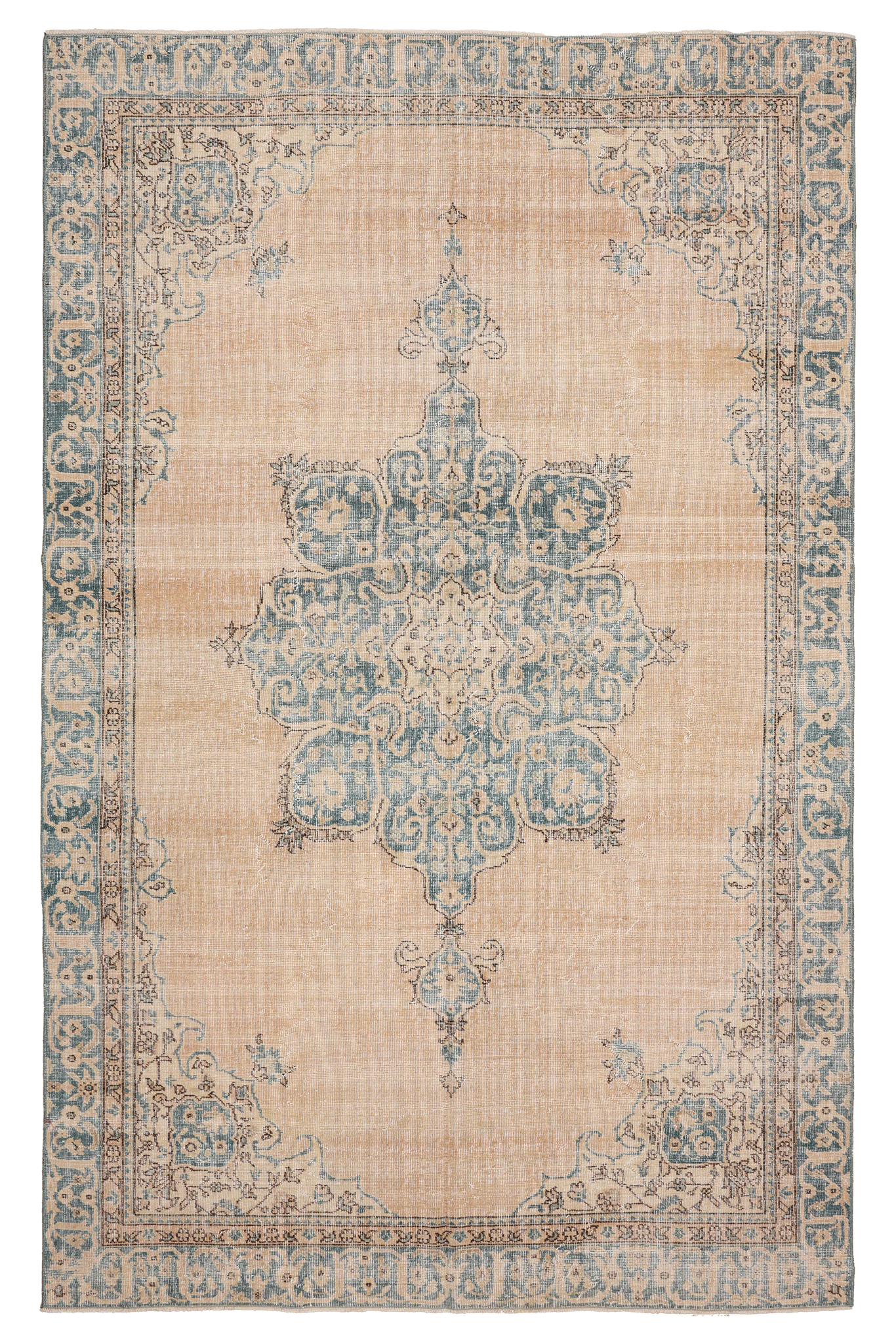 Vintage Isparta Turkish Area Rug 6x10 ft — Beige & Blue Floral (No. 41433)