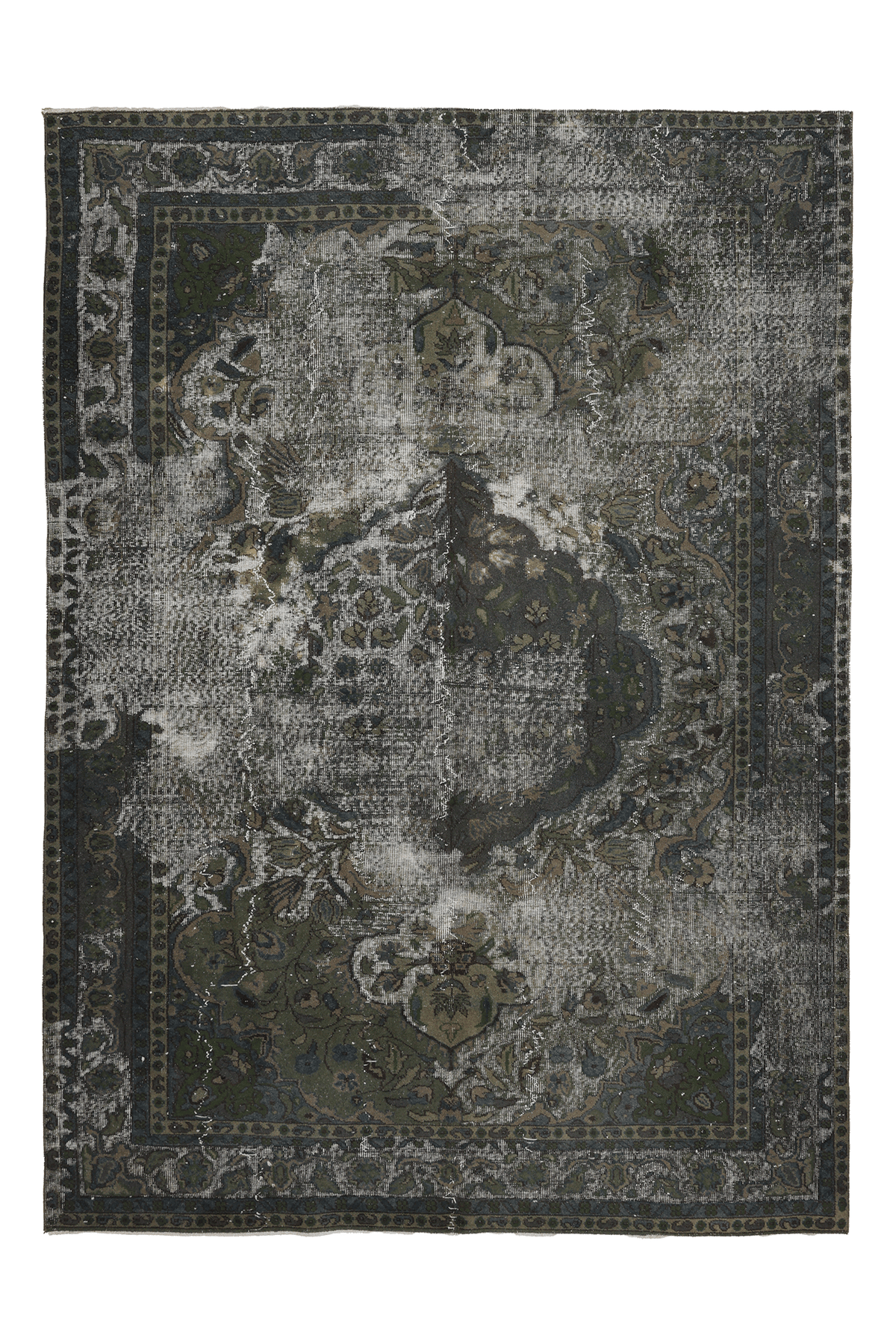 Vintage Isparta Turkish Area Rug 6x9 ft — Green & Gray Overdyed