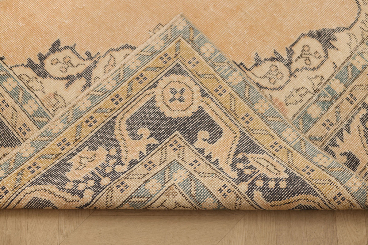 Vintage Isparta Turkish Area Rug 6x10 ft — Beige & Brown Floral (No. 41437)