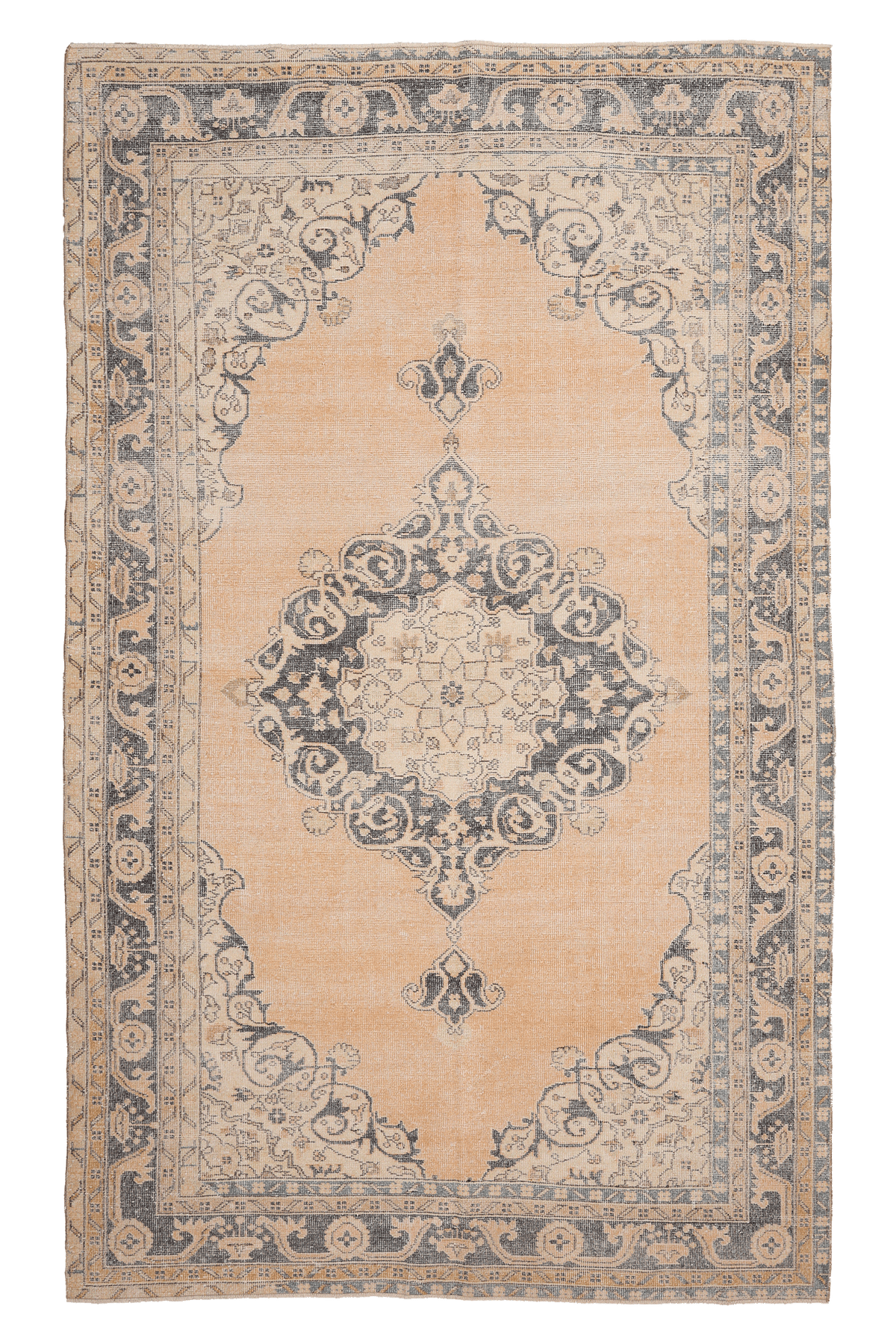 Vintage Isparta Turkish Area Rug 6x10 ft — Beige & Brown Floral (No. 41437)