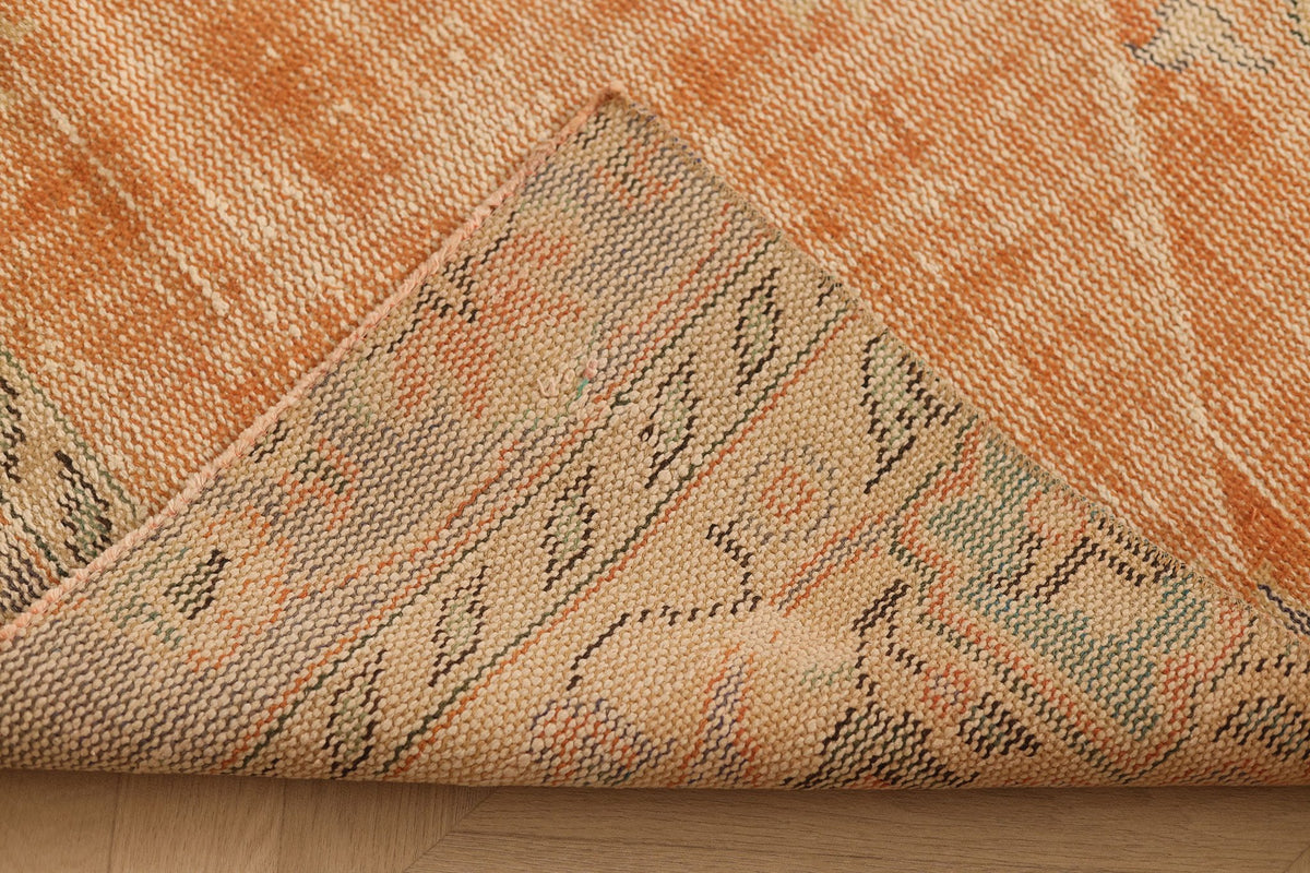 Vintage Isparta Turkish Runner Rug 3x9 ft — Orange & Beige Floral