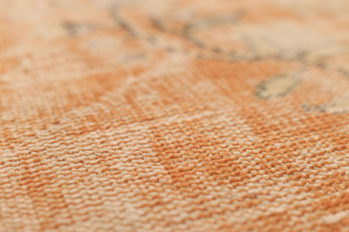 Vintage Isparta Turkish Runner Rug 3x9 ft — Orange & Beige Floral
