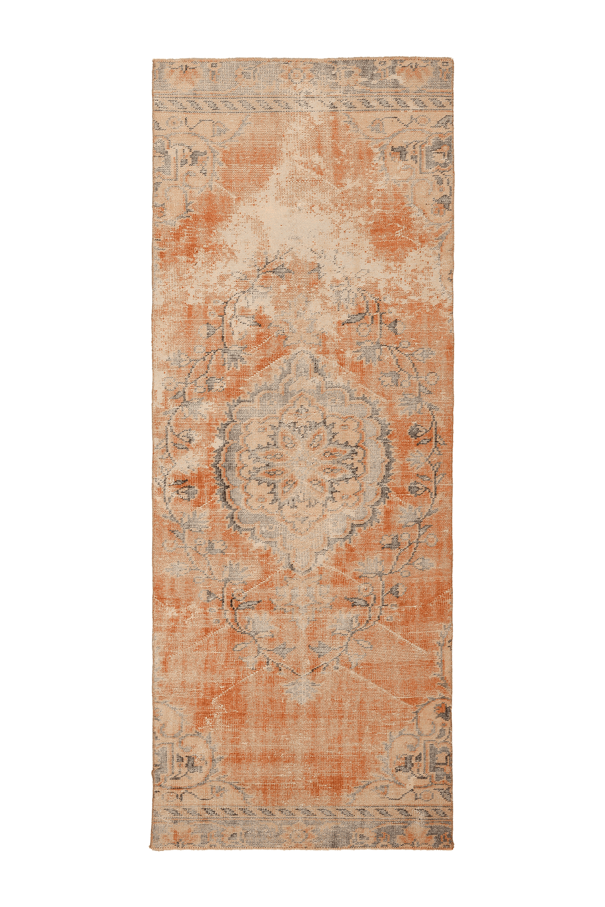 Vintage Isparta Turkish Runner Rug 3x9 ft — Orange & Beige Floral
