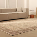 Vintage Isparta Turkish Area Rug 6x10 ft — Beige & Brown Floral (No. 41464)