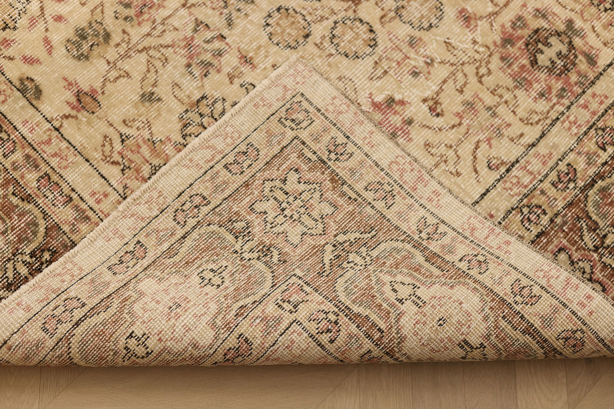 Vintage Isparta Turkish Area Rug 6x10 ft — Beige & Brown Floral (No. 41464)