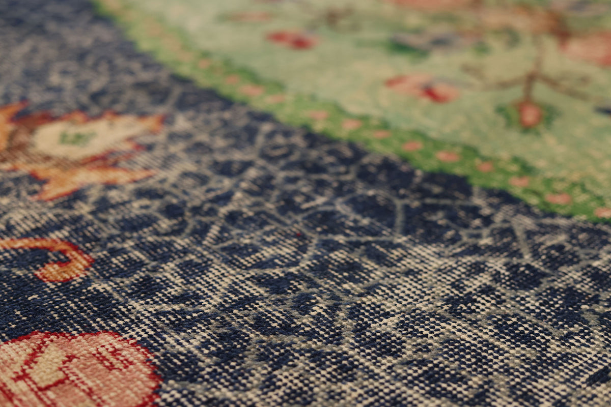 Vintage Isparta Turkish Area Rug 7x11 ft — Blue & Green Overdyed