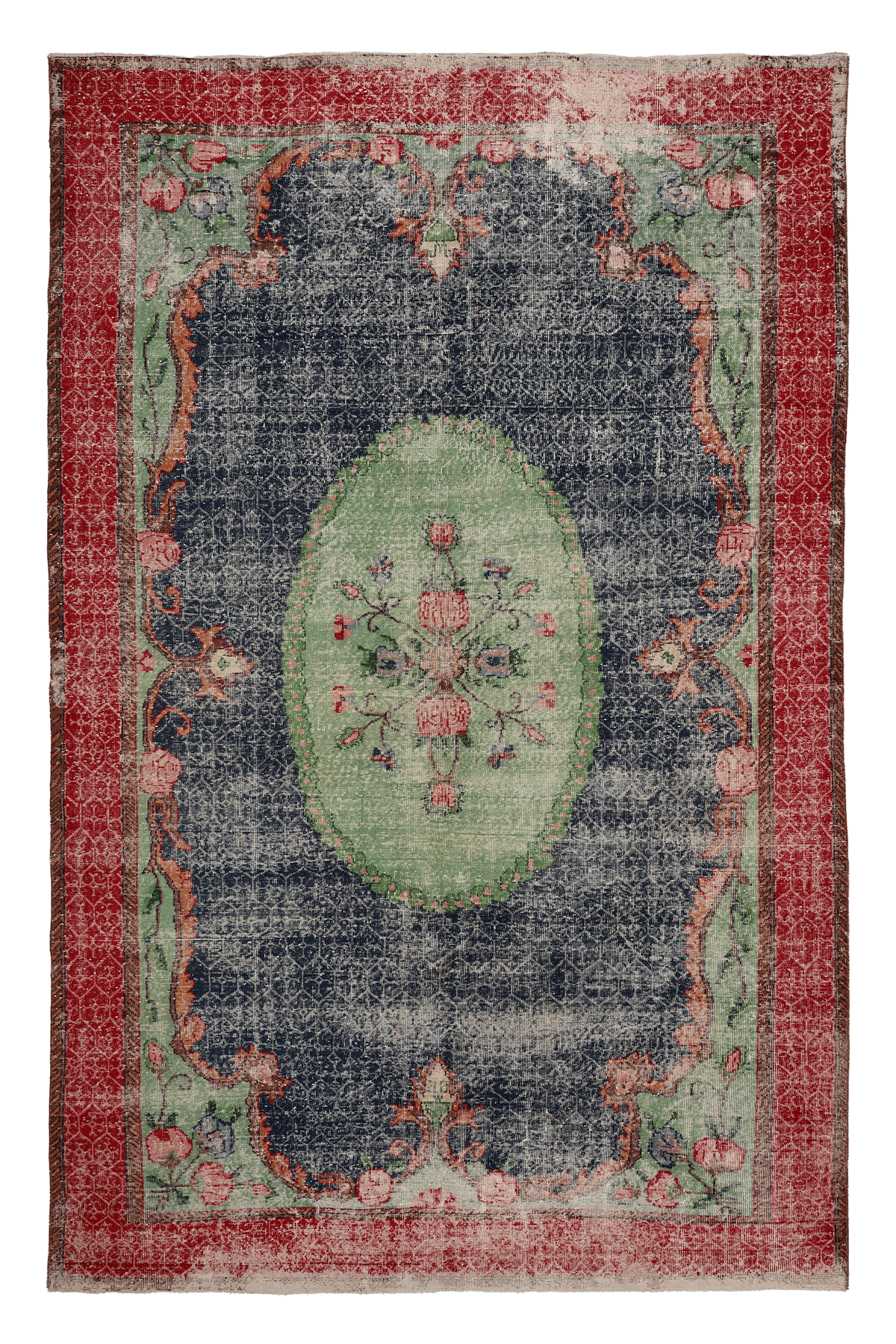 Vintage Isparta Turkish Area Rug 7x11 ft — Blue & Green Overdyed
