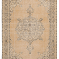 Vintage Isparta Turkish Area Rug 6x10 ft — Beige & Brown Floral (No. 41467)