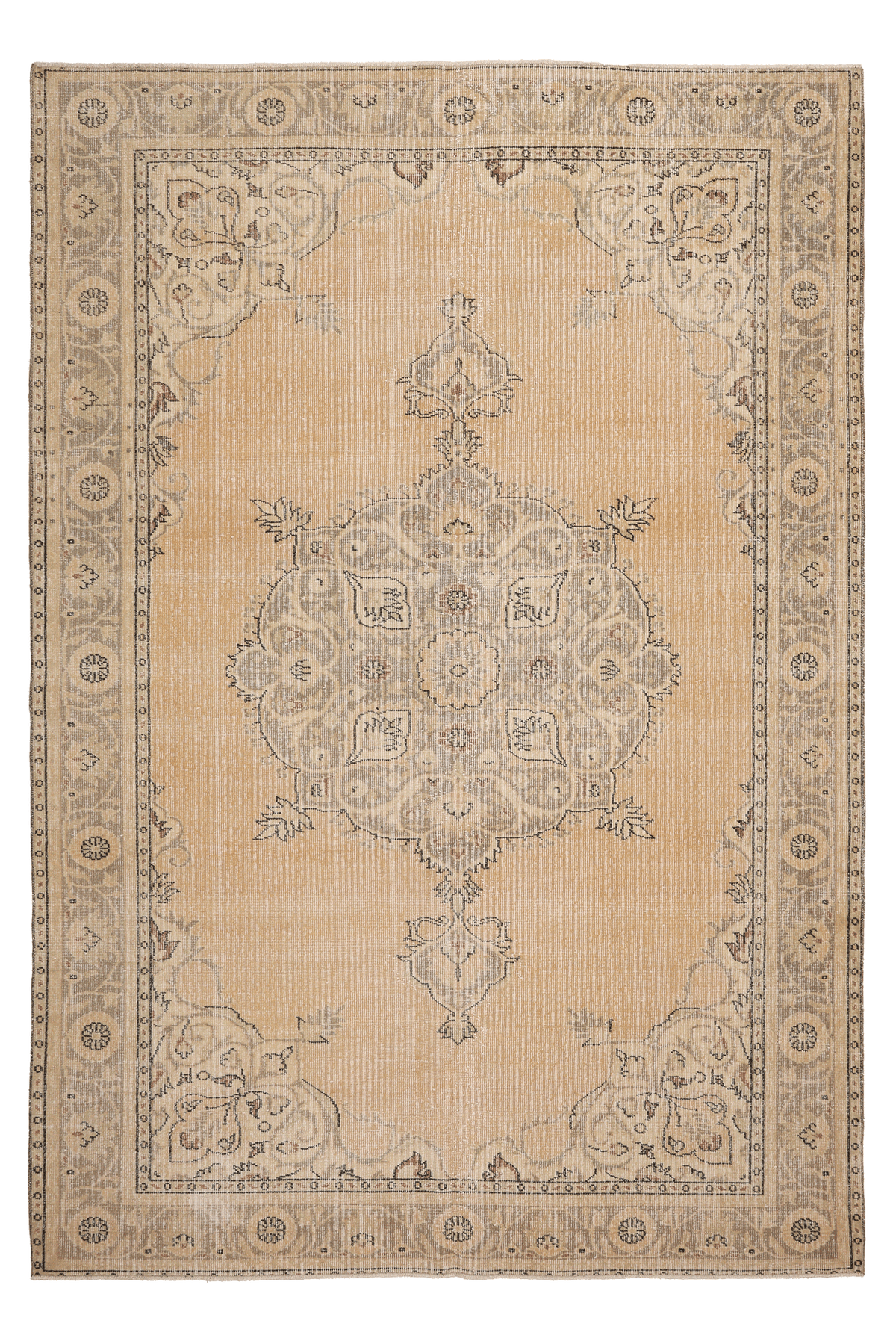 Vintage Isparta Turkish Area Rug 6x10 ft — Beige & Brown Floral (No. 41467)