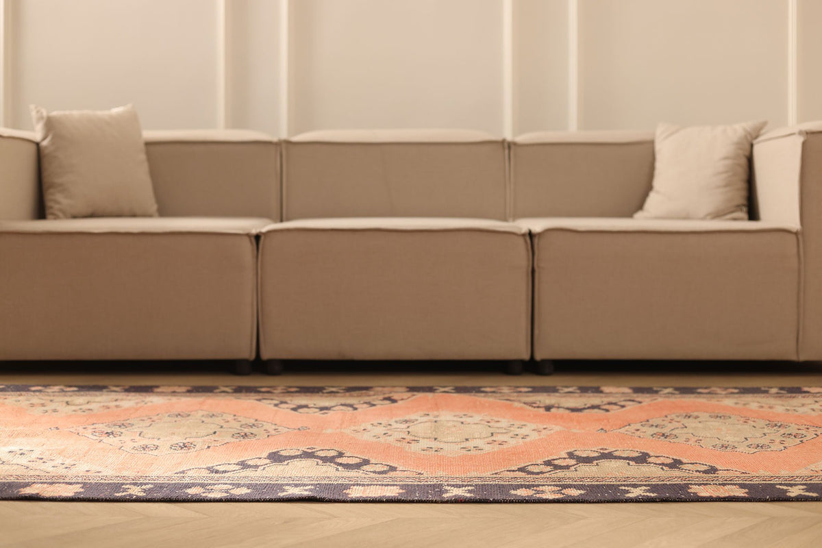 Vintage Konya Turkish Runner Rug 4x11 ft — Orange & Brown Geometric