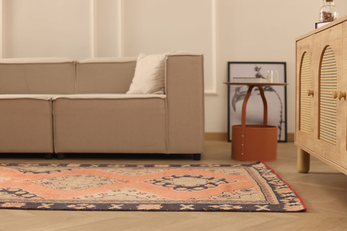 Vintage Konya Turkish Runner Rug 4x11 ft — Orange & Brown Geometric