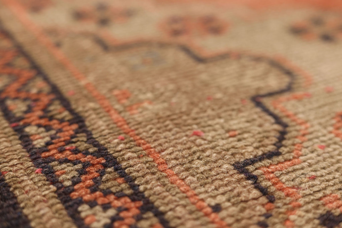 Vintage Konya Turkish Runner Rug 4x11 ft — Orange & Brown Geometric