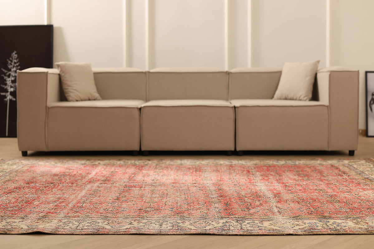 Vintage Isparta Turkish Area Rug 6x9 ft — Red Floral