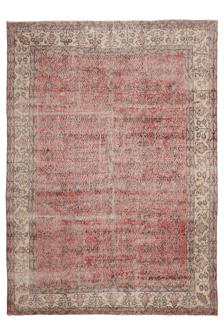 Vintage Isparta Turkish Area Rug 6x9 ft — Red Floral