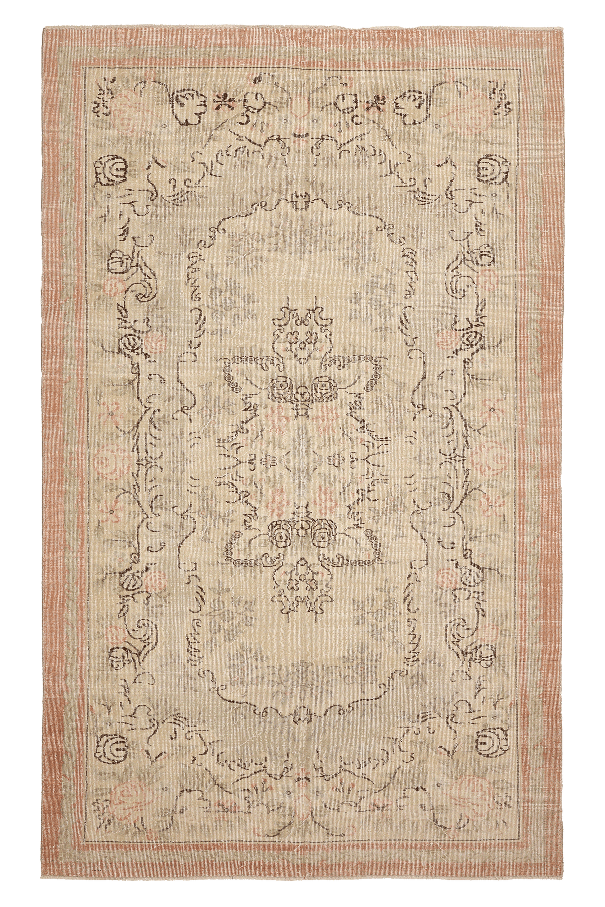 Vintage Isparta Turkish Area Rug 5x9 ft — Beige & Orange Floral (No. 41484)