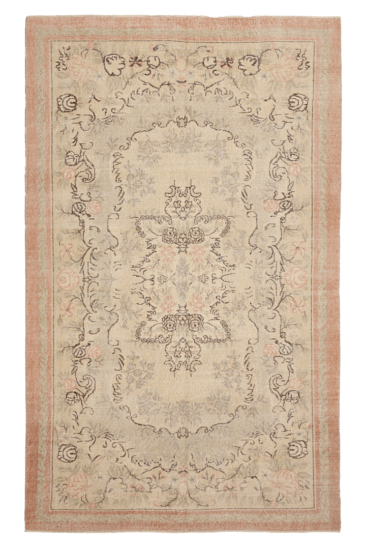 Vintage Isparta Turkish Area Rug 5x9 ft — Beige & Orange Floral (No. 41484)