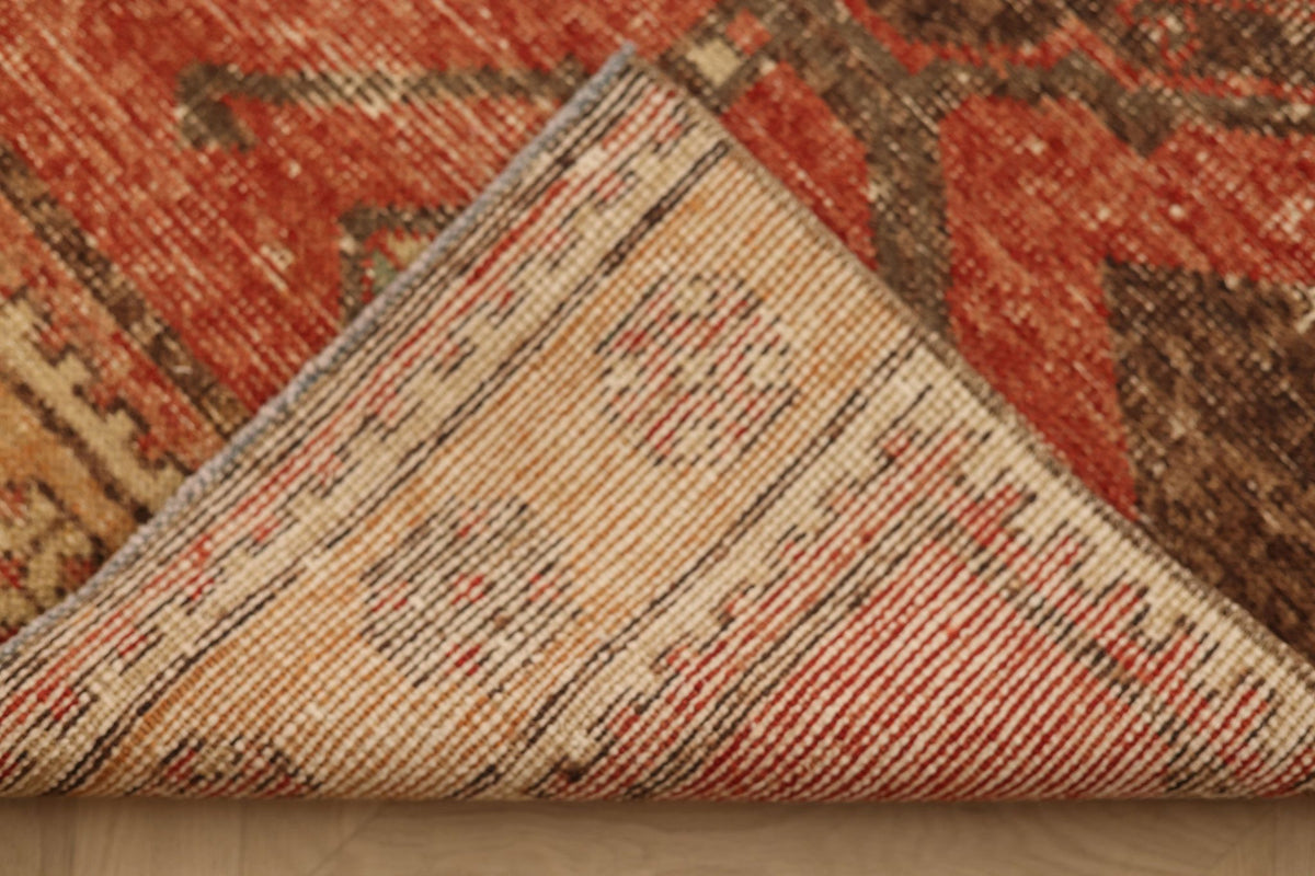 Vintage Malatya Turkish Runner Rug 3x10 ft — Brown & Red Geometric