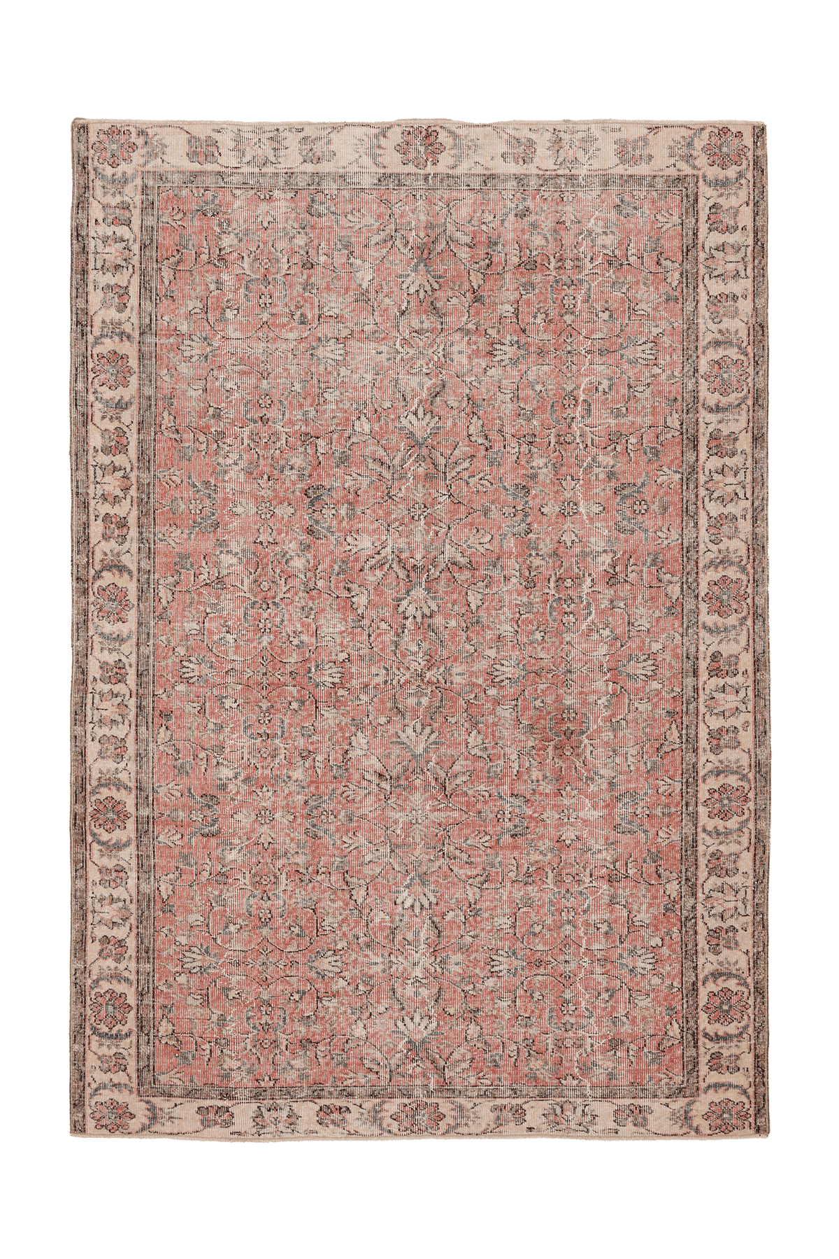 Vintage Isparta Turkish Area Rug 6x9 ft — Red & Beige Floral