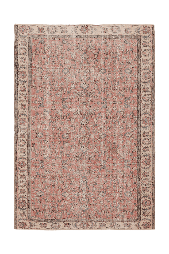 Vintage Isparta Turkish Area Rug 6x9 ft — Red & Beige Floral