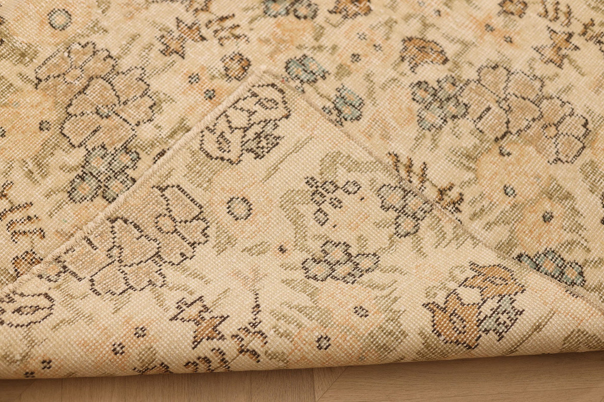 Vintage Isparta Turkish Area Rug 6x9 ft — Beige & Brown Floral