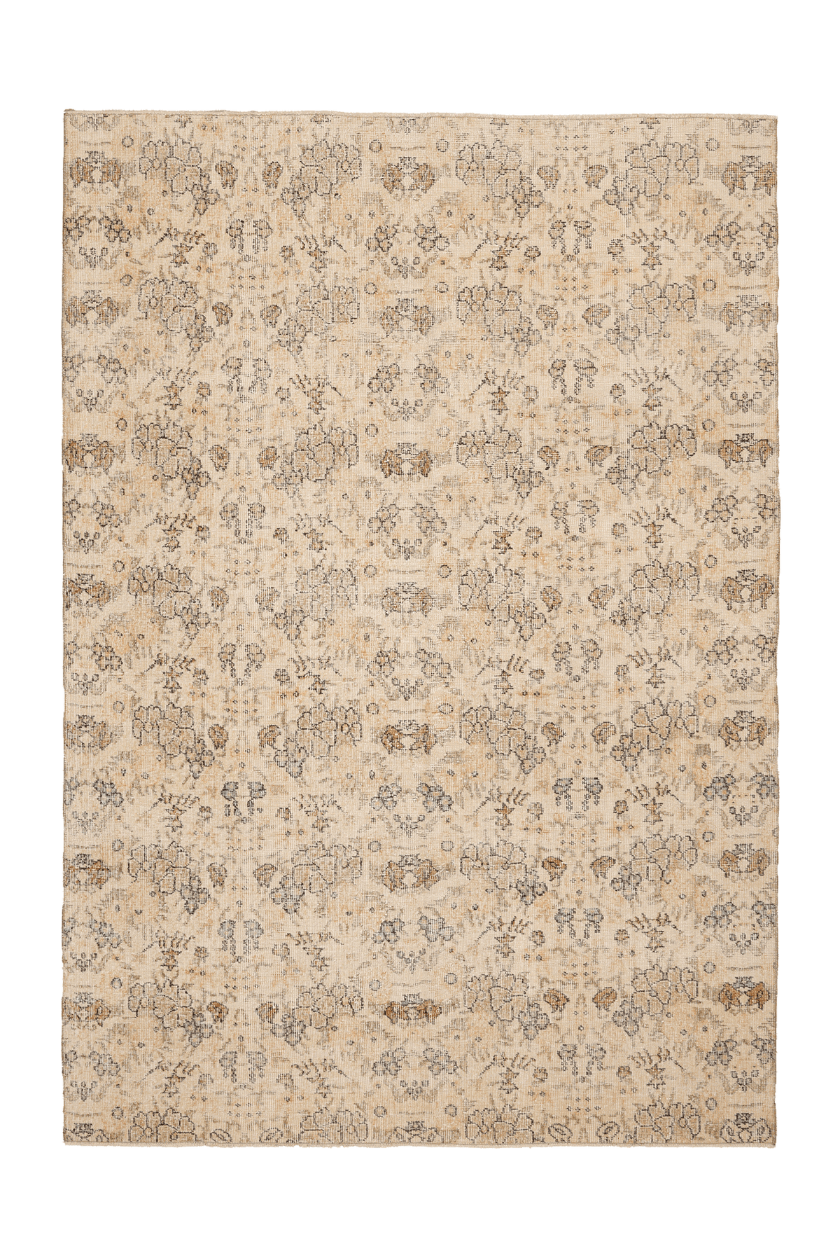 Vintage Isparta Turkish Area Rug 6x9 ft — Beige & Brown Floral