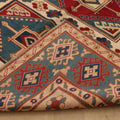 Vintage Muğla Turkish Area Rug 5x7 ft — Blue & Red Geometric