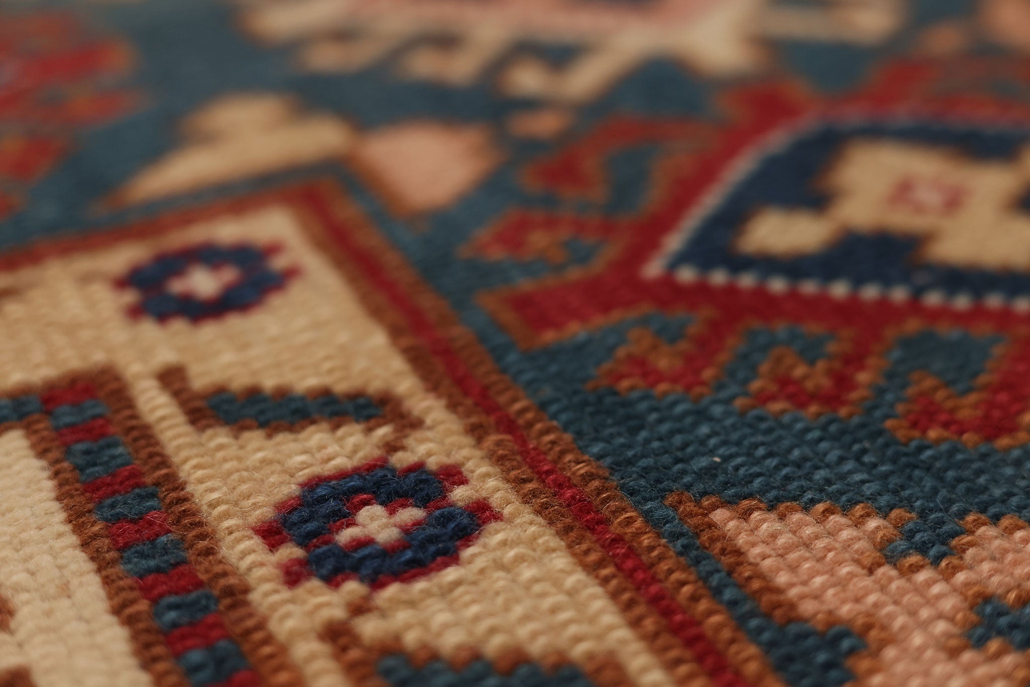 Vintage Muğla Turkish Area Rug 5x7 ft — Blue & Red Geometric