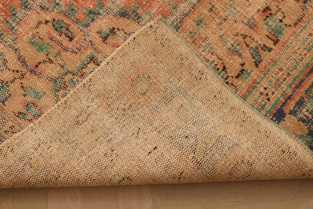 Vintage Manisa Turkish Area Rug 6x10 ft — Orange & Beige Floral