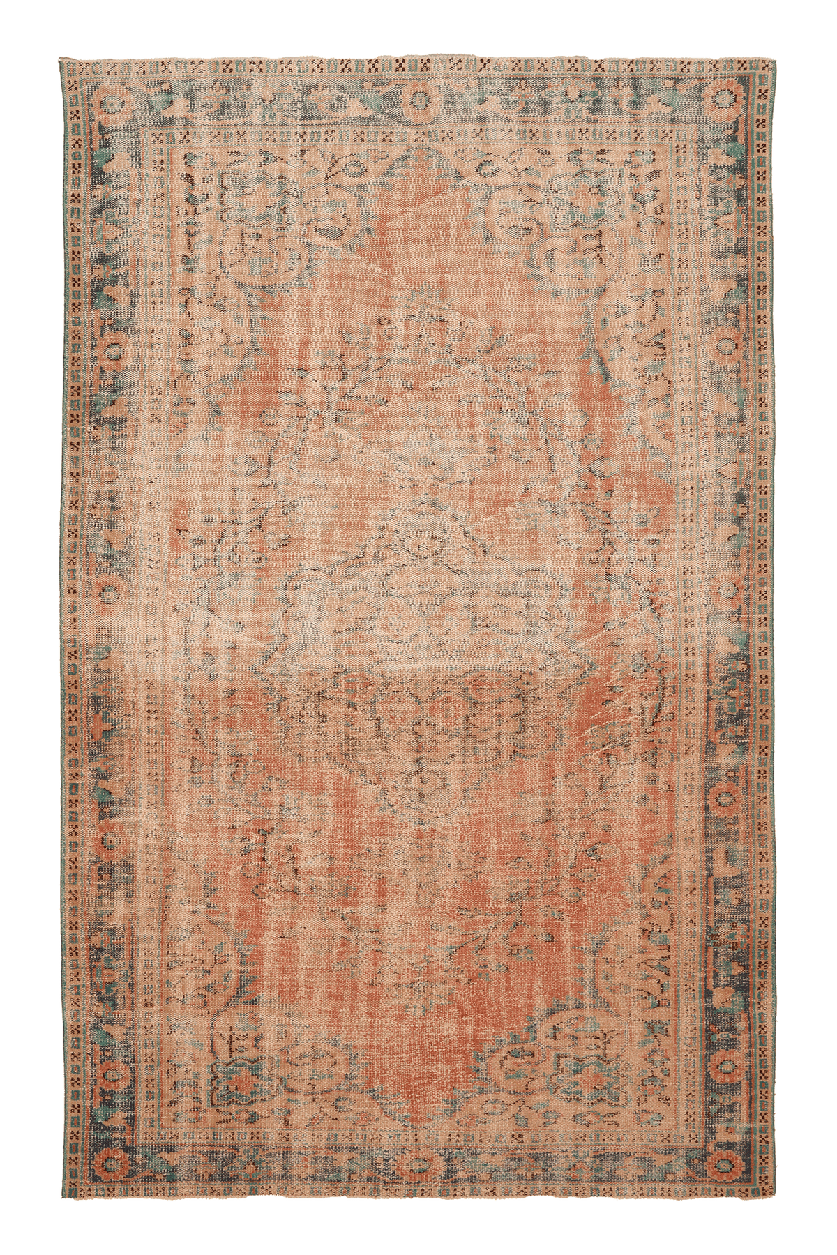 Vintage Manisa Turkish Area Rug 6x10 ft — Orange & Beige Floral