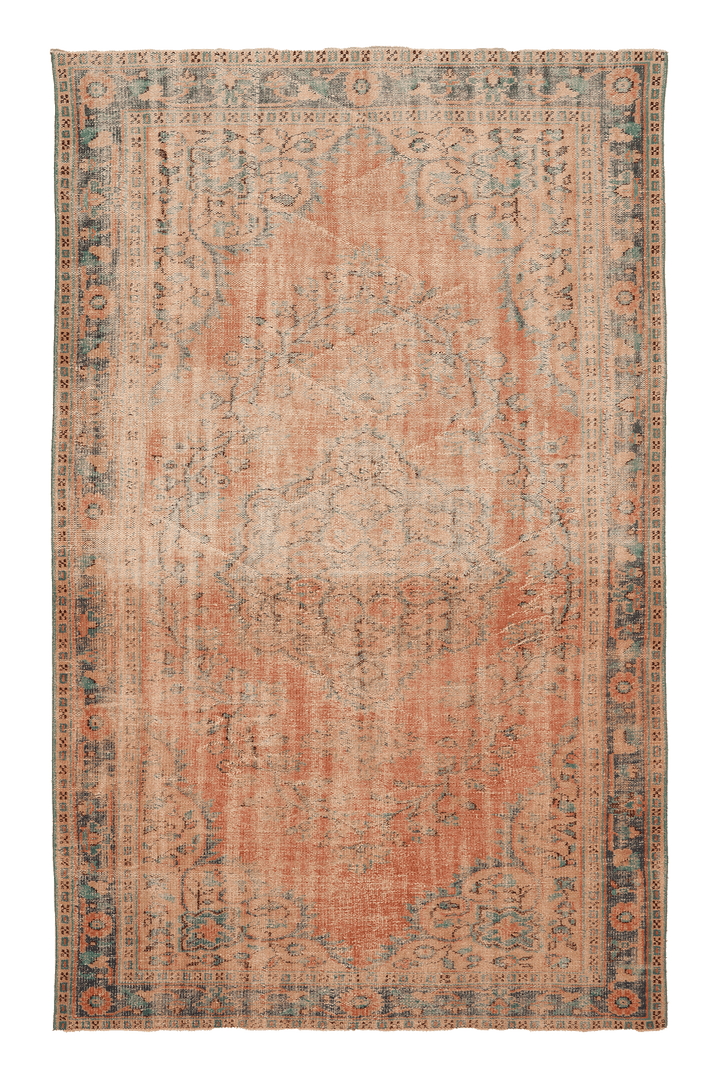 Vintage Manisa Turkish Area Rug 6x10 ft — Orange & Beige Floral