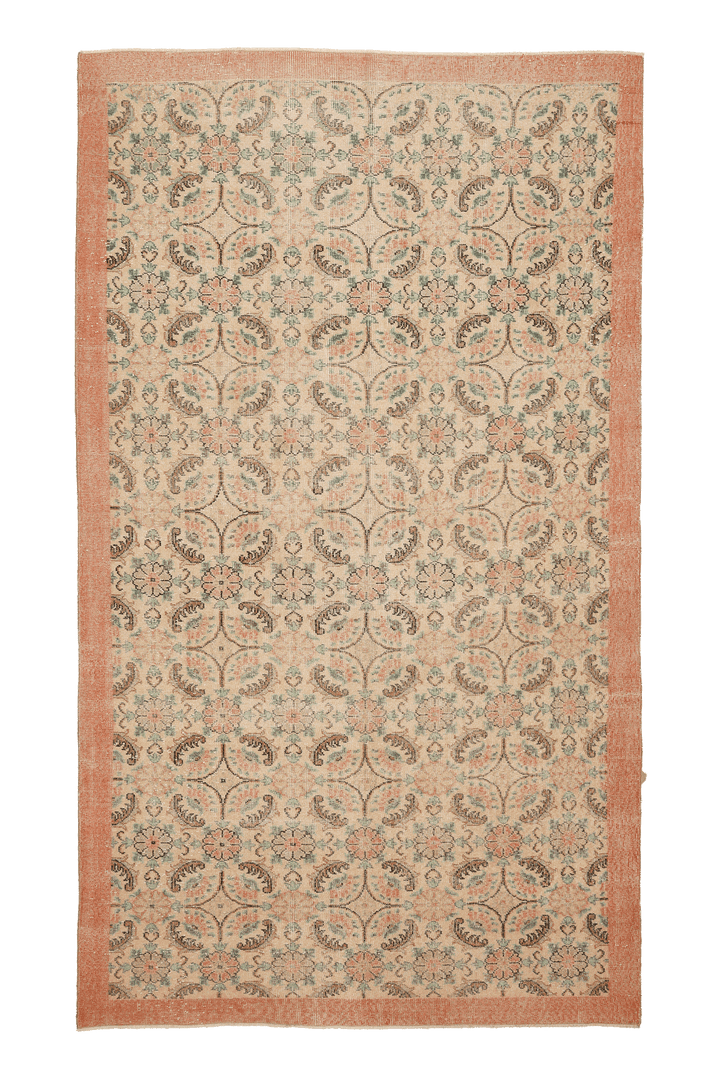 Vintage Isparta Turkish Area Rug 6x10 ft — Beige & Green Floral