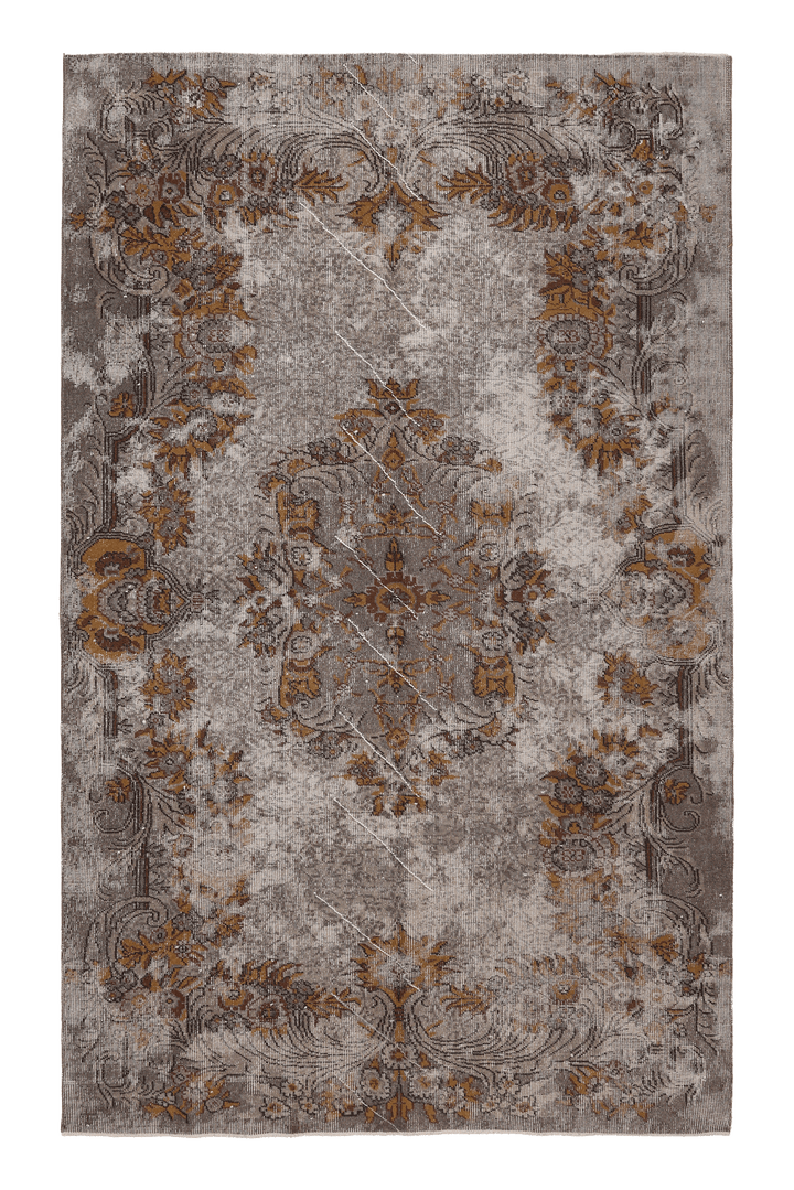 Vintage Isparta Turkish Area Rug 5x8 ft — Gray & Brown Distressed