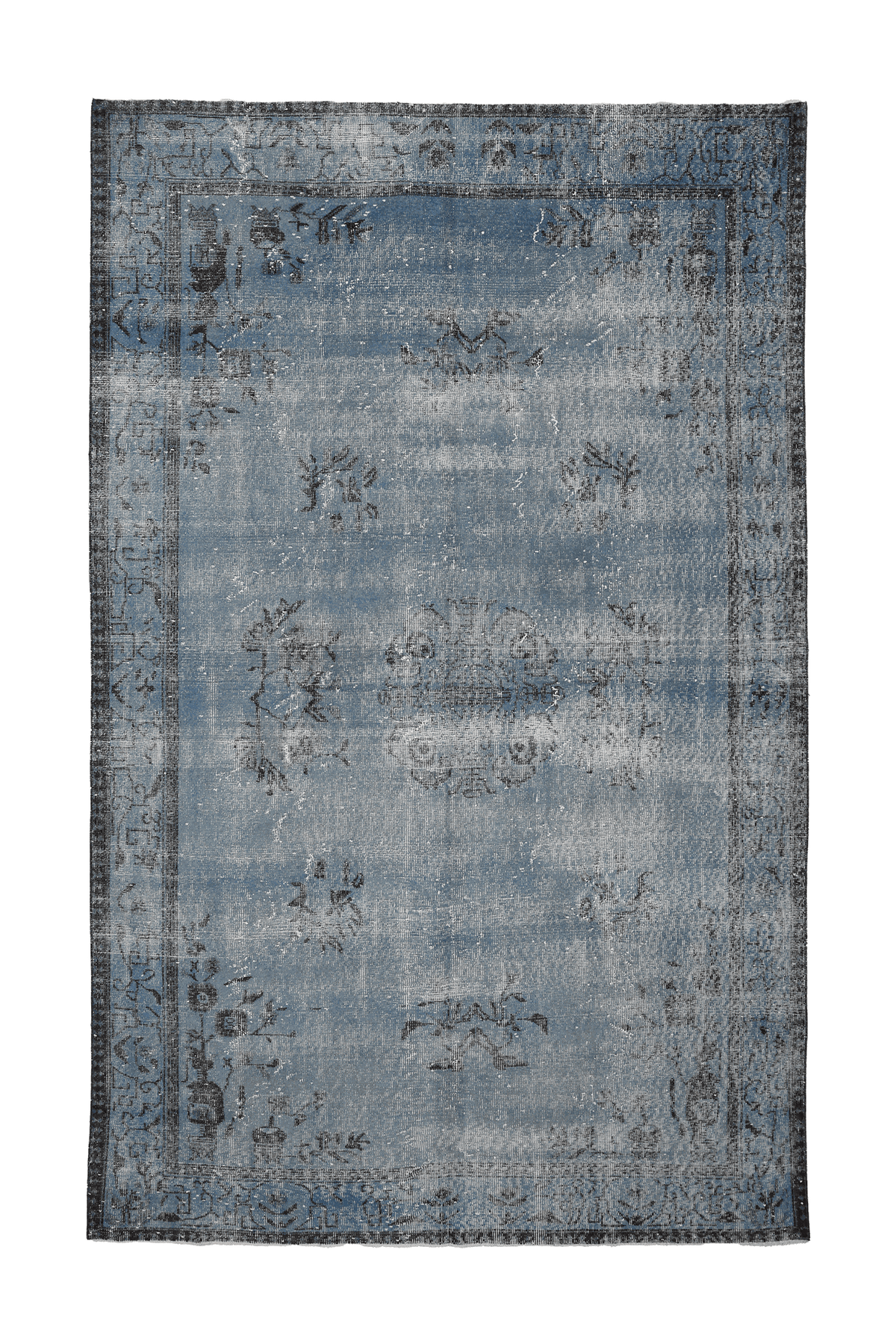 Vintage Manisa Turkish Area Rug 6x10 ft — Blue & Gray Floral